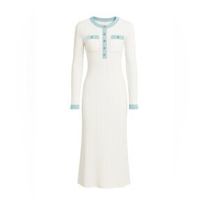 RIVIR MAVEN KNIT LONG SLEEVE DRESS WITH DENIM DETAILS SMT NWT WHITE TREND